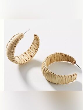 Natural Raffia Hoop Earrings - Beige Straw Women Jewelry